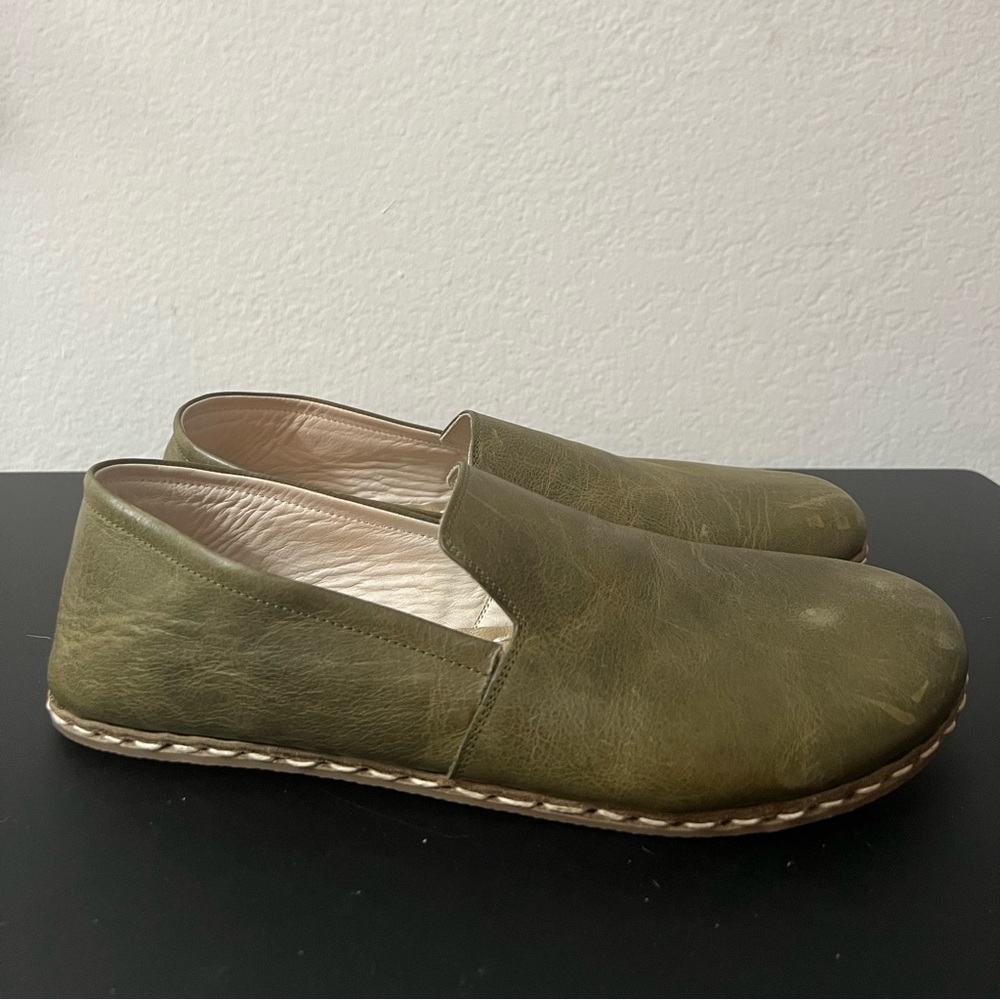 Atlantis Handmade Turkish Slip On Loafer Olive Green Leather Flat Men's 13